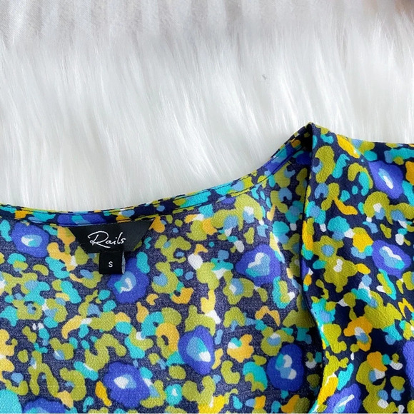 NWOT Rails Roma Mini Dress Abstract Garden Floral Green V-neck Puff Sleeves - Picture 8 of 13